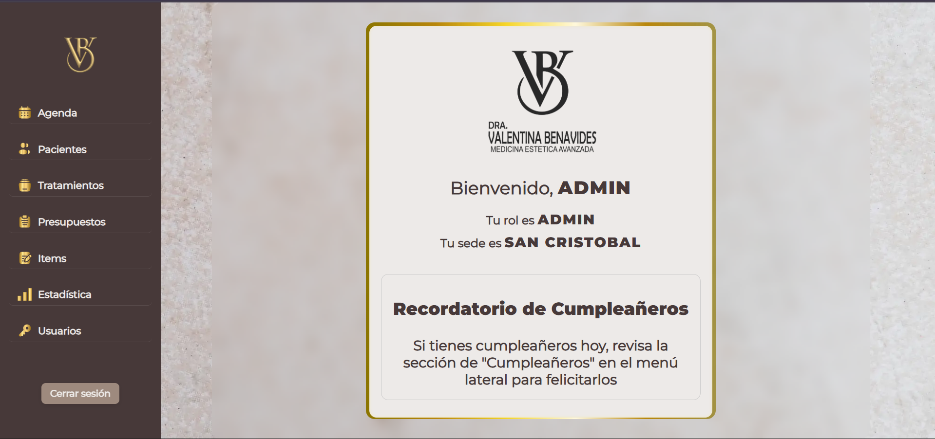 Sistema Médico para la Dra. Valentina Benavides